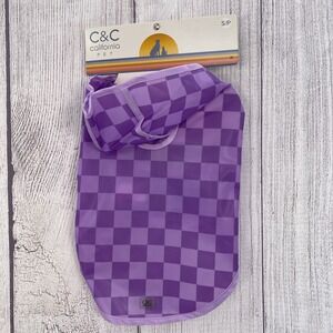C&C California Dog Rain Coat SMALL Purple Checkered Waterproof Hooded Jacket